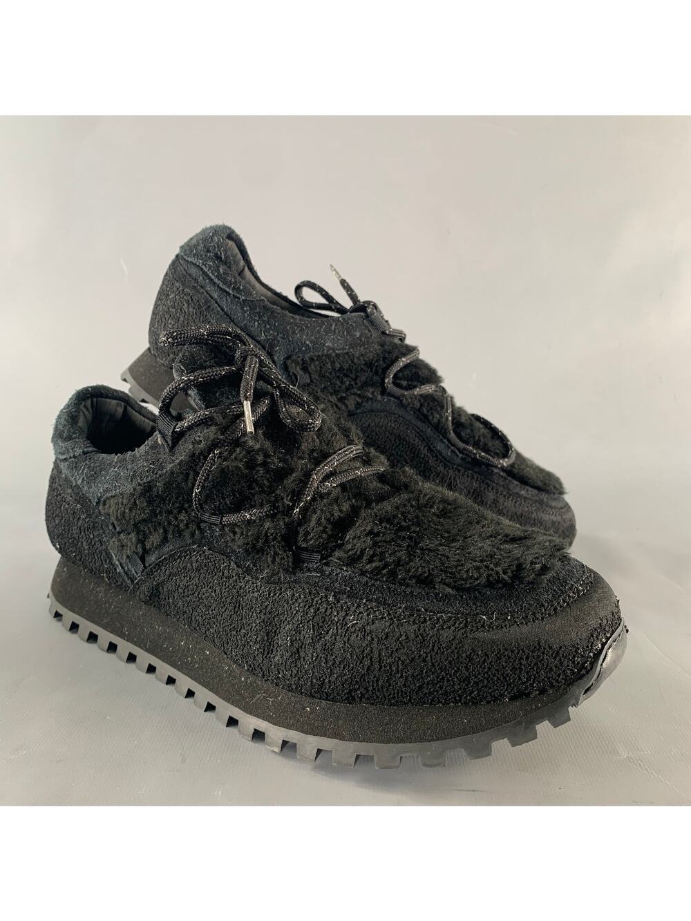 TARVAS Size 11 Black Textured Suede Platform Sneakers